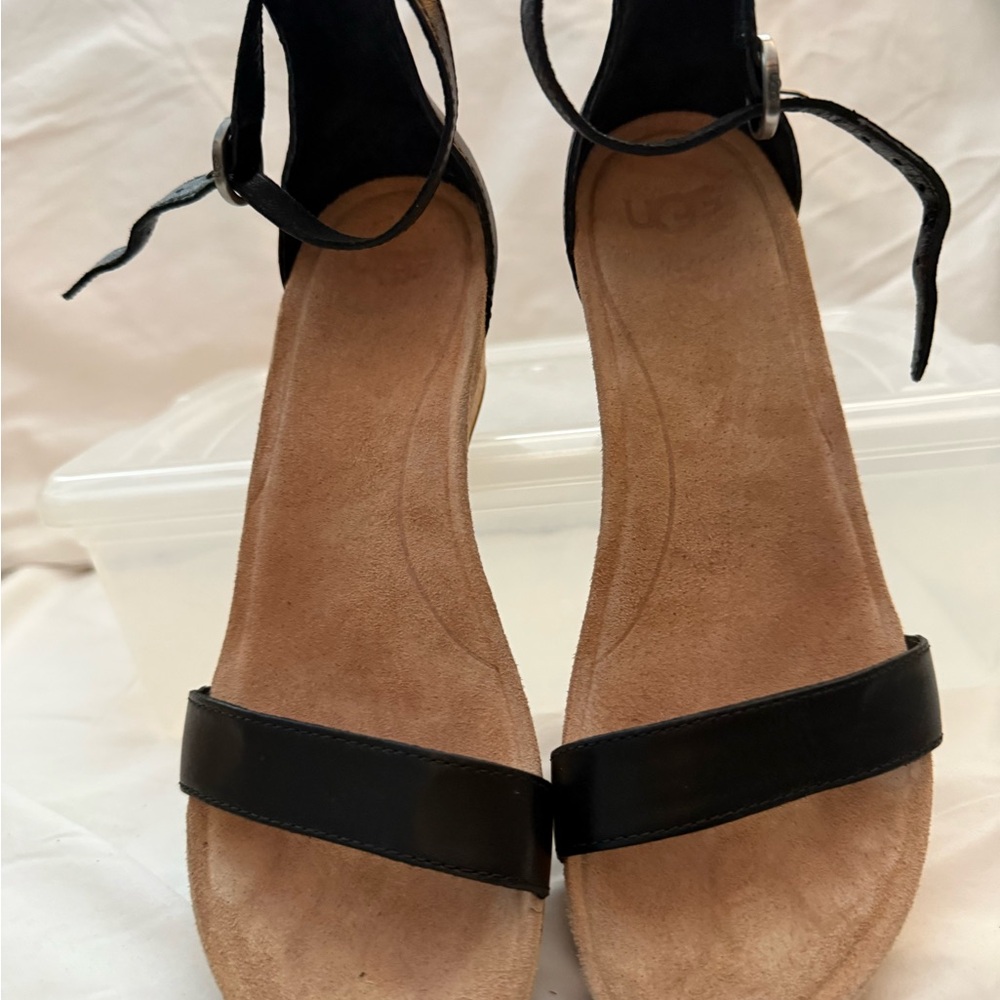 Ugg Emilia black leather wedges